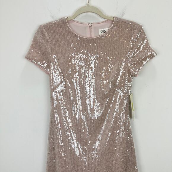 Eliza J Sequin Dress Asymmetric Ruffle Hem Blush Pastel Pink Party US 2 NWT - Picture 4 of 12